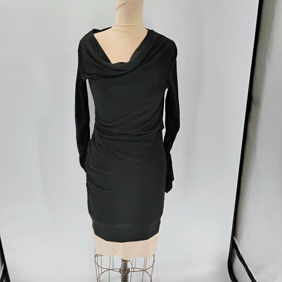 All Saints Amei Dress US 2 UK 6 EU 34 black Drape Silky Tie Long Sleeve LS - Picture 1 of 14